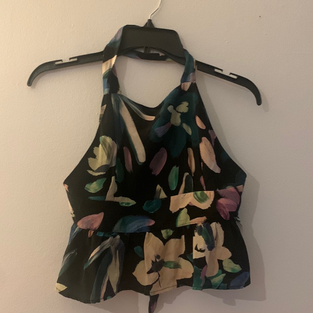 Stone Cold Fox Green and Blue Tie Front Crop Tank - Preloved